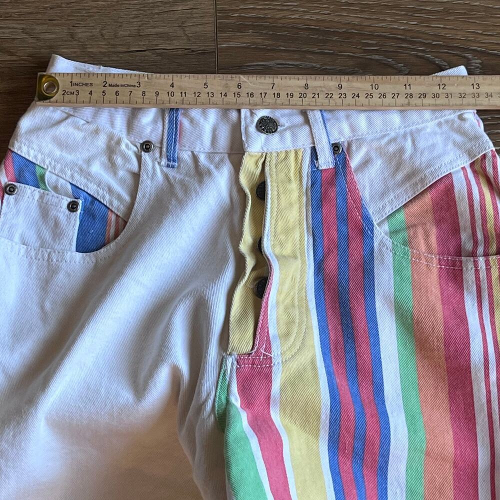 Vtg GoodFellows Clothing Co High Rise Half Striped Jean Shorts 7/8 Button Fly - Picture 9 of 10